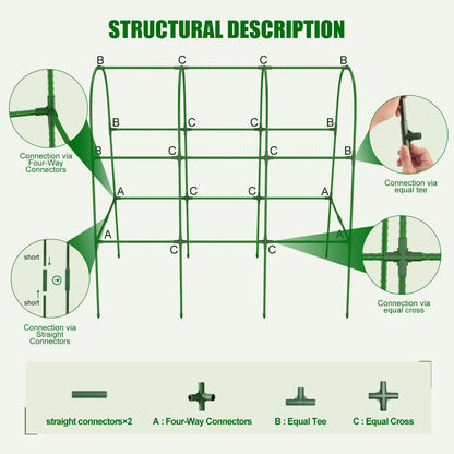 Amoskey Cucumber Trellis for Raised Beds, Cucumber Trellis for Climbing Plants Outdoor, with Garden Netting and Plant Clip, Metal Arch Garden Trellis Ideal for Cucumbers, Tomatoes, and Flowers