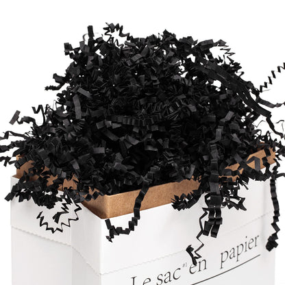 Mefleet 2 LB Crinkle Cut Paper Shred Filler Black Crinkle Shredded Paper for Gift Box - Gift Basket Bag Filler - Grass Cushion Stuffing for Valentine's Day Halloween Holiday Packaging Wrapping