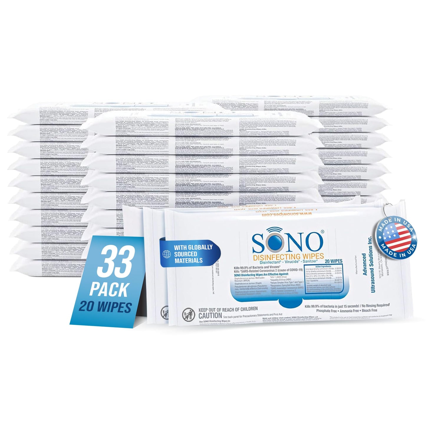 SONO Multi-Surface Cleaning Wipes - 660 Count (Pack of 33) + Sanitizer, Medical-Grade, Alcohol-Free, Bleach-Free, Comprehensive Hygiene Solution for Home, School, Office