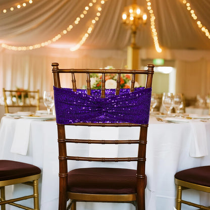 Poise3EHome Purple Sequin Chair Sashes,100 PCS Folding Chair Covers Bow for Halloween Wedding Party Reception Decorations