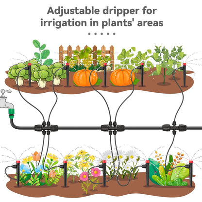 Drip Irrigation Emitters for 1/4" Drip Irrigation Tubing - Adjustable 360 Degree Water Flow Drippers on 5" Arrow Stake for Garden Watering System (25pcs Drip Emitters with Lock Barbed)