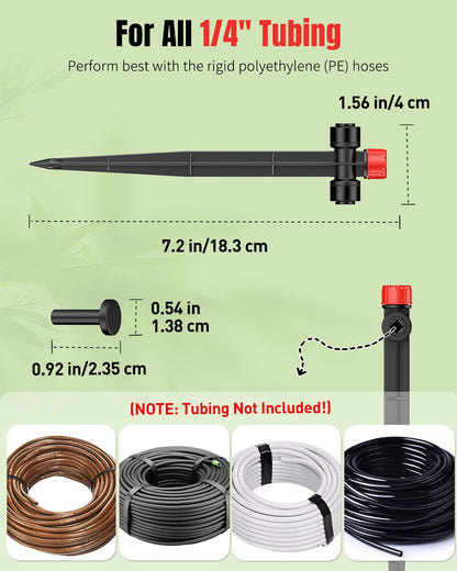 Pawfly 30 Pcs Push-to-Fit Drip Irrigation Emitters, 8-Stream Sprinklers Drip Emitters for 1/4 Inch Tubing with Stake & End Plugs, Two-Way Connection Irrigation Drippers with Adjustable Water Flow