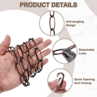 uxcell 3ft Lighting Hanging Chain, 3.8mm/0.15" Looping Metal Pendant Chandelier Chain Extension with 2 Spring Snap Hook for Hanging Plant Pendant Chandelier Light Fixture, Red Bronze