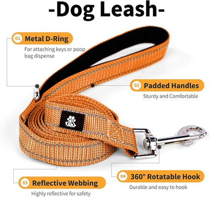 IVY&LANE Reflective Dog Collar and Leash Set,Adjustable Neoprene Padded Dog Collars for Puppy, Breathable Nylon Pet Collar for Small Medium Large Dogs (Large,Orange)