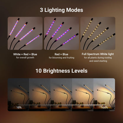 NEEWER ENTRY LEVEL VERSION Four Bar Grow Lights for Indoor Plants, Full Spectrum Clip Plant Growing Lamp with 160 Blue, Red, White LEDs, 3/9/12H Timer, Dimmable for Gardening Seed Starting Bonsai, N30