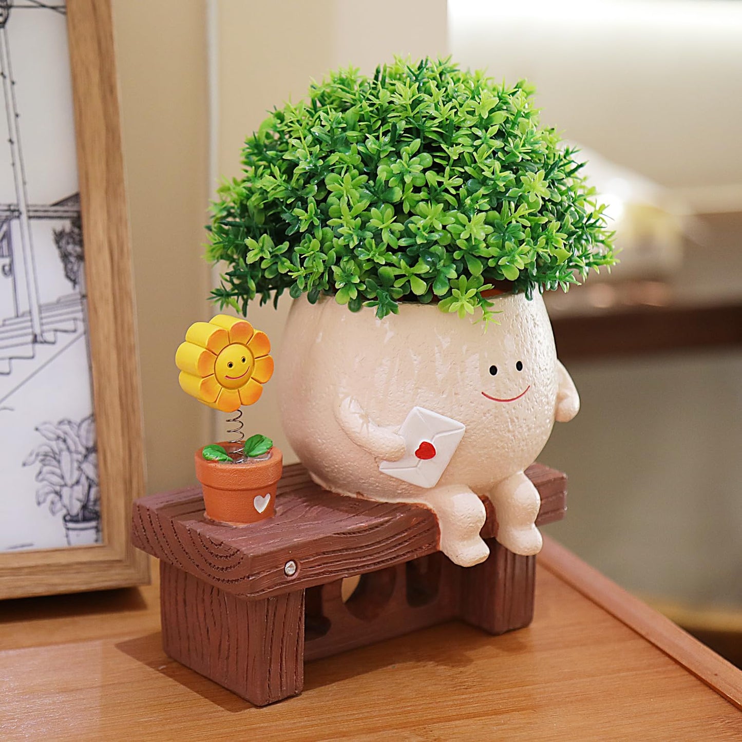 Smiley Face Planter Pots Cute Plant Pot for Plants, Funny Swing Sunflower Pots Succulents Live Planters Gift Idea for Mother Lover Christmas