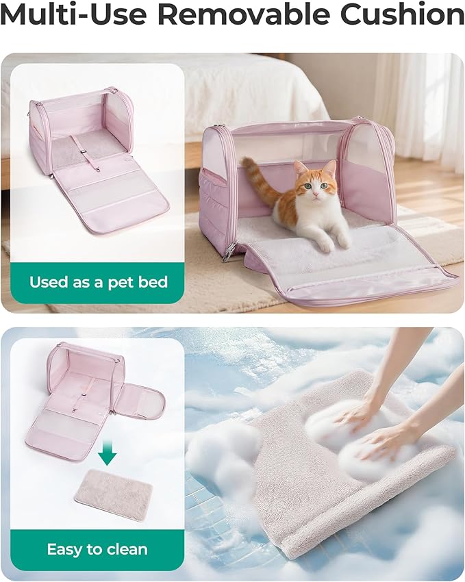 BAGSMART Cat Carrier: Soft-Sided Pet Carrier for Small Medium Cats Dogs Puppy Quilted Collapsible Puffy Travel Bag Up to 20 Lbs Pink