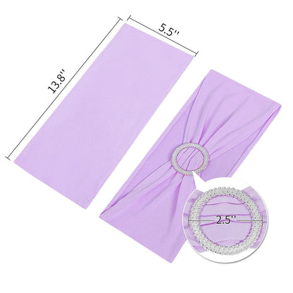Peomeise 100pcs Lavender Spandex Chair Sashes with Buckle Slider for Wedding, Party Decoration