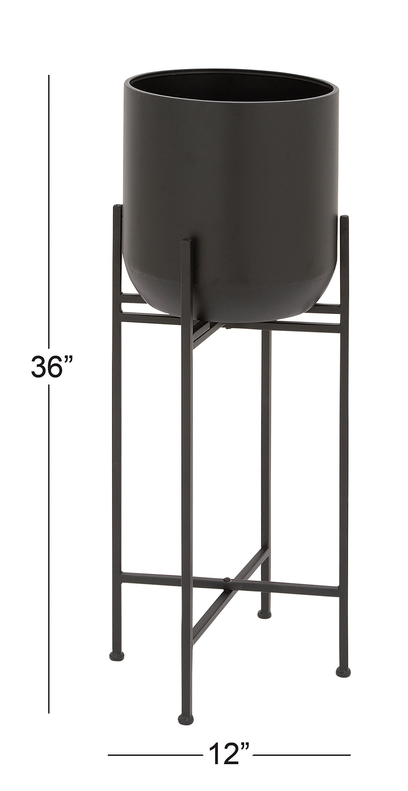 Deco 79 Metal Indoor Outdoor Planter Tall Large Planter Pot with Removable Stand, Planter 12" x 12" x 36", Black