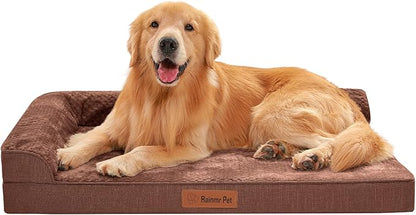 Rainmr Orthopedic Dog Beds for Large Dogs, Memory Foam Dog Beds Large Sized Dogs, Washable Removable Cover, Nonskid Bottom, Waterproof, for Indoor, Outdoor, Crate ＆ Car Use, 44x32x6 Inches, Brown Grey