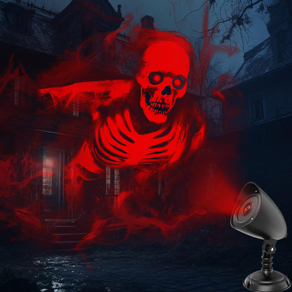 Halloween Decorations Outdoor Halloween Projector, 3D Dynamic LED Red Skull Halloween Decoration, Halloween Window Hologram Lights Projector