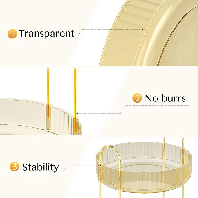 Rotating Makeup Organizer Countertop,Skincare Organizers,Spinning Perfume Tray Stand,Makeup Storage Organizer for Vanity,Bathroom Organizer and Storage,Lazy Susan,3 Tier,Gold
