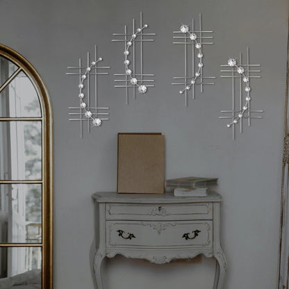 ZEXUIRU 4 Pcs Abstract Metal Wall Art for Home Decor Living Room Bedroom Bathroom Office Metal Bling Modern Geometric Hanging Vertical Small Iron Sculpture Plaque Pack -Silver 16.5in