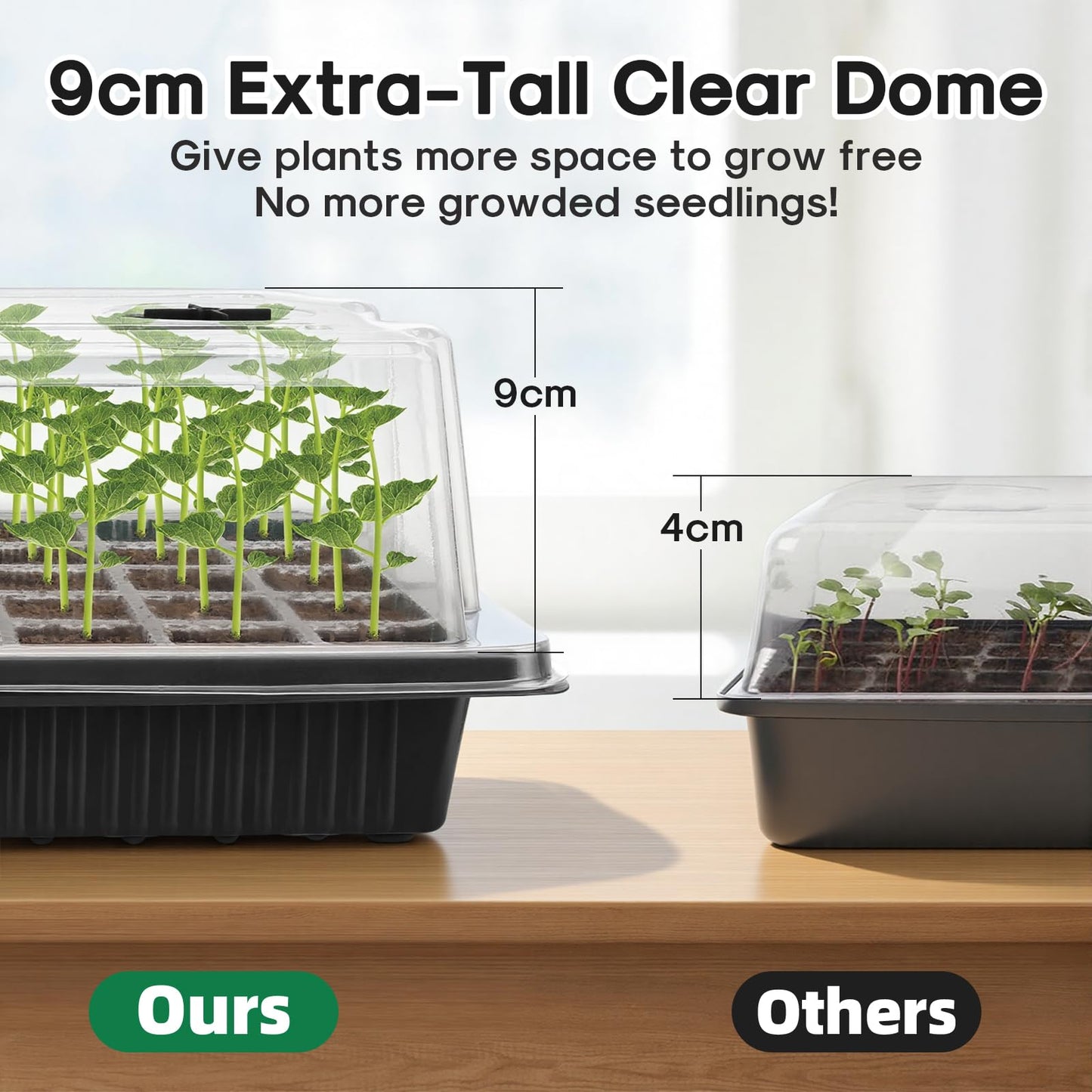 BlumWay Seed Starter Tray with Grow Light,2 Pack 80 Cells Seedling Tray Kit with Humidity Dome/Indoor Plant Starter Kit, Adjustable Brightness Plant Germination Trays-Black