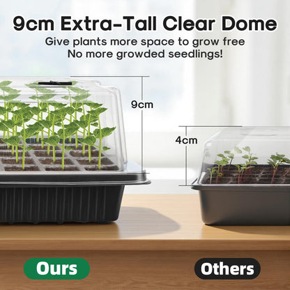 BlumWay Seed Starter Tray with Grow Light,2 Pack 80 Cells Seedling Tray Kit with Humidity Dome/Indoor Plant Starter Kit, Adjustable Brightness Plant Germination Trays-Black