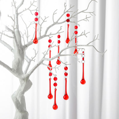 10pcs Red Glass Christmas Ornaments for Tree- Crystal Teardrop - Chandelier Crystals Replacement Drops- Christmas Decor Hanging Ornaments