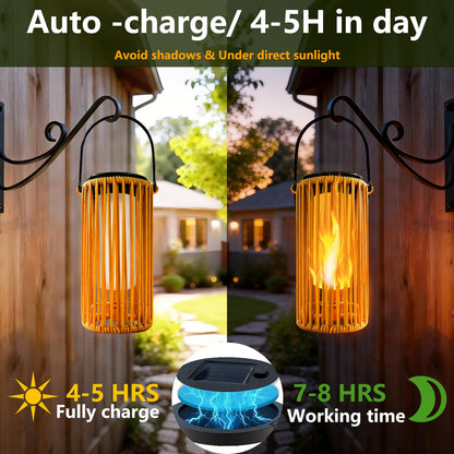 Amugmilk Solar Pathway Lights Outdoor Hanging Garden Decorations,Solar Lanterns Waterproof Flickering Flame Gifts for Women Mom Grandma,Decorative Lantern Stakes Outside for Lawn Yard Porch Tree