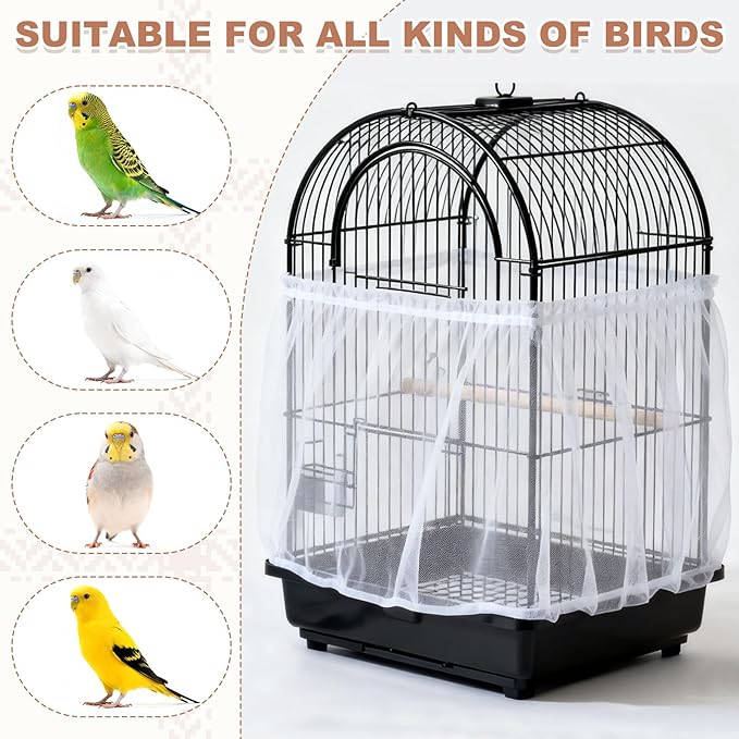 Bird Cage Seed Catcher, Bird Cage Net Cover Seeds Guard, Universal Birdcage Accessories, Green, Circumference 59.1"-78.7", Height 13.8" for Parrot Cockatiel Enclosures