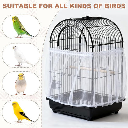 Bird Cage Seed Catcher, Bird Cage Net Cover Seeds Guard, Universal Birdcage Accessories, Green, Circumference 59.1"-78.7", Height 13.8" for Parrot Cockatiel Enclosures