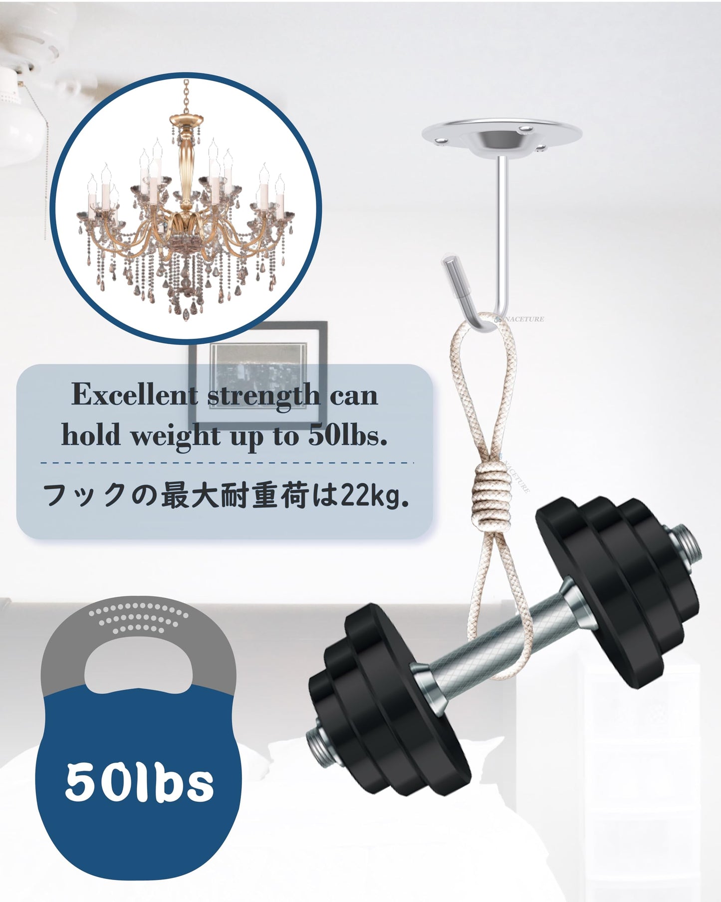 NACETURE Ceiling Hooks for Hanging Plants 3 Pack - Plant Hanger Indoor Hanging Hooks Metal Plant Bracket Iron Lanterns Hangers for Wind Chimes (Stainless Steel 3 Pack)