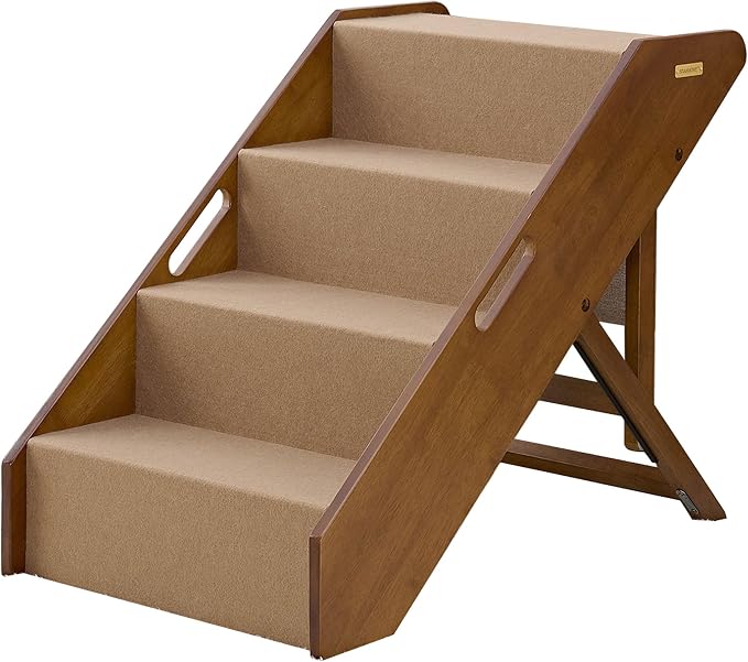 Stakmore Pet Steps with Solid Fruitwood Construction and Foldable Design, Stairs for High Beds for Pets in All Life Stages, Brown Felt