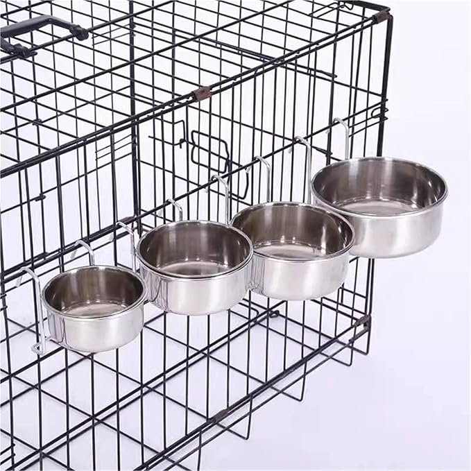 1PCS Crate Dog Cat Bowl Stainless Steel Hanging Pet Cage Bowl Food Water Feeder Coop Cup for Cat Puppy Birds Rats 5 Sizes(16CM)