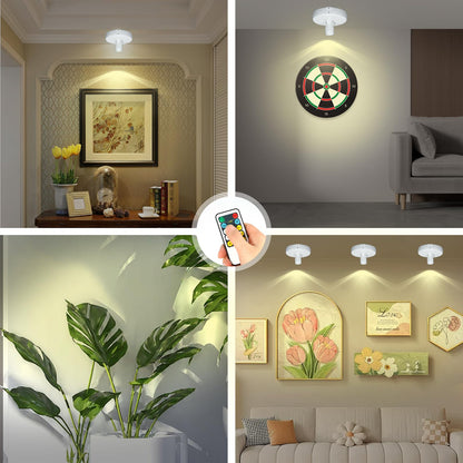 KANESIKI Cordless Spotlight Battery Powered, LED Accent Lighting with Remote and Timer, Display Puck Lights, Stick Uplight for Tree Portrait Gallery Picture Dartboard Painting Art Photo Plant