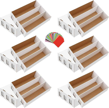 6 Pack Trading Card Storage Box, 14000+ Count Card Storage Box with 48 Card Divider White Sports Card Storage Box Cardboard Card Organizer Box Bulk Card Case Trading Card Box for Sports Card Collector