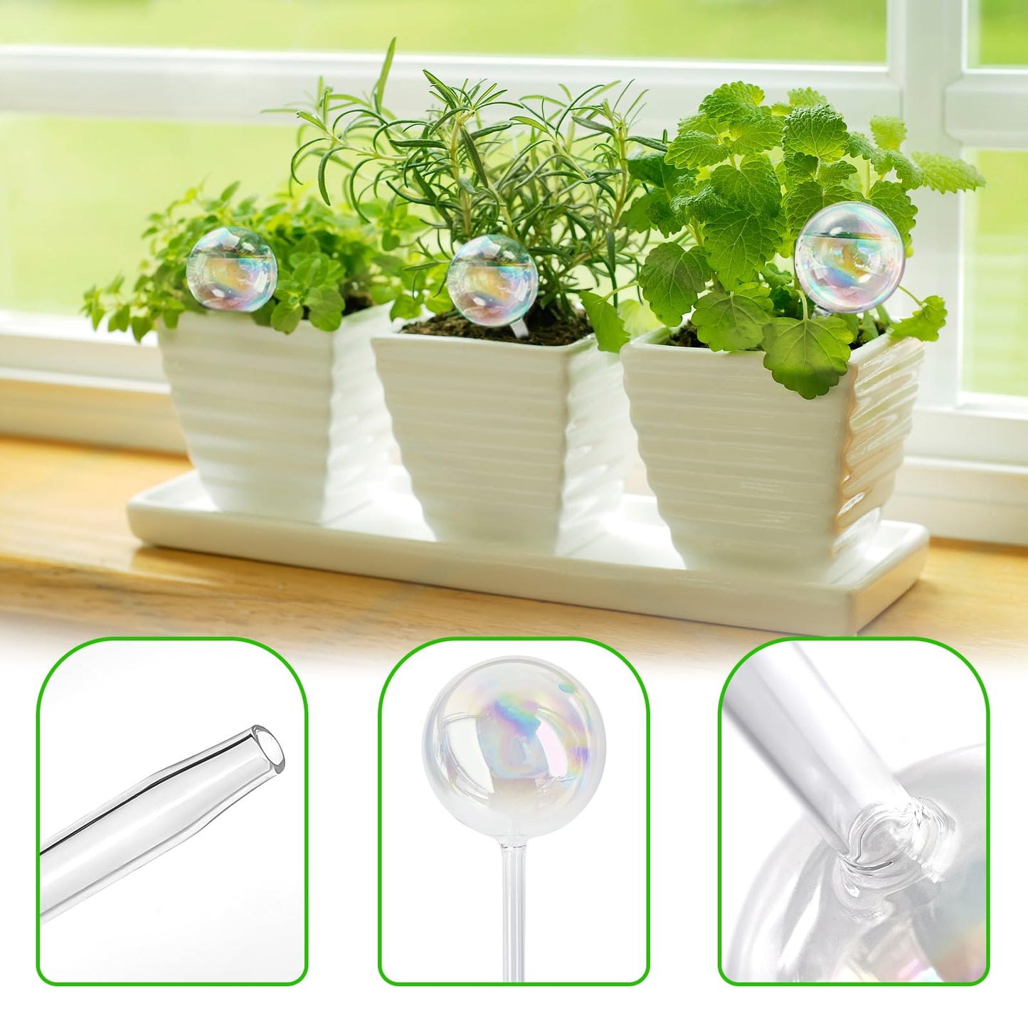 Pynqdfu 6Pcs Plant Watering Globes,Iridescent Rainbow Glass Self Watering Planter Insert,Clear Watering Bulbs for Indoor,Outdoor,Flowerpot,Hanging Plants,Home Garden(3 Large+3 Small)