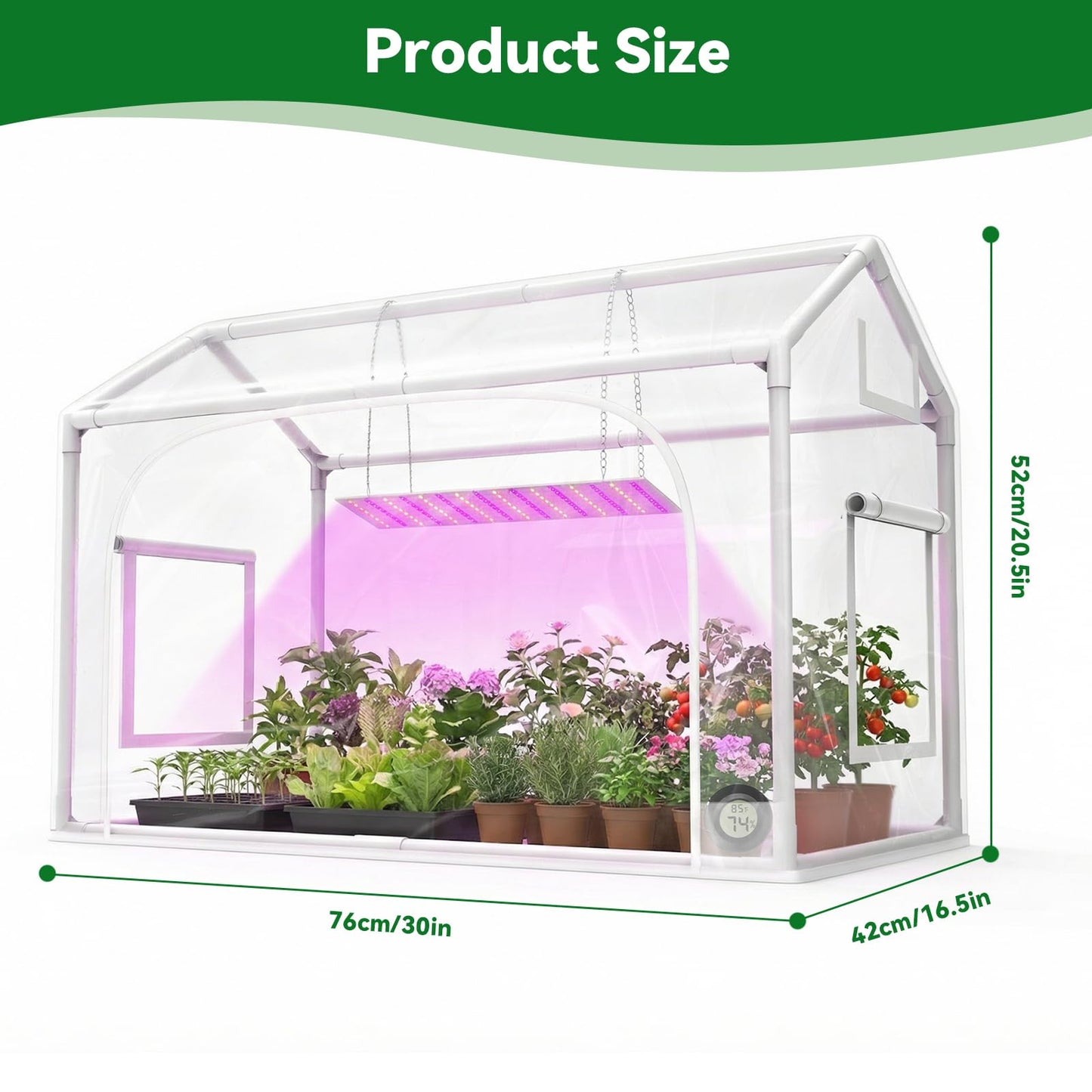 Mini Indoor Greenhouse with Grow Lights & Timer 3 Light Color Mode Thickened PVC Tent Waterproof Base Portable Green House Cabinet Kit for Plant Seed Starting 30" L x 16.5" W x 20.5" H