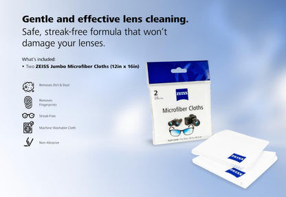 ZEISS MicroFiber Lens Cleaning Cloth (Pack of 2) JUMBO SIZE