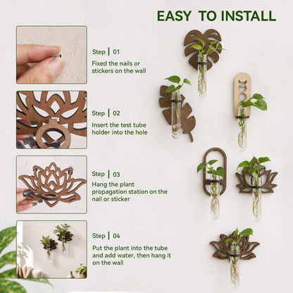 Artilady Plant Propagation Station 2 Pack Wall Hanging Plant Terrarium Holder with Test Tube Wood Window Planter Indoor Decor for Living Room Bedroom Kitchen (Lotus)