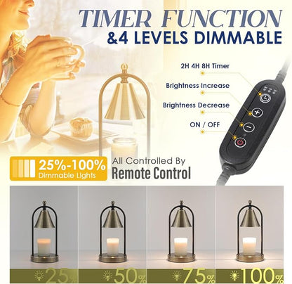 Candle Warmer Lamp with Timer, Electric Brass Light for Dimmable Wax Melts and Candle Jars, Bedroom Lamp Gifts for Women Home Decor (2 Bulbs)
