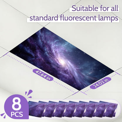 Starry Sky Magnetic Light Covers 8-Pack (2×4 ft) – Night Sky Ceiling Filters, Tool-Free Magnetic Mount, Flame-Resistant & Heat-Safe, Soften Glare & Protect Eyes, Classroom/Office/Home