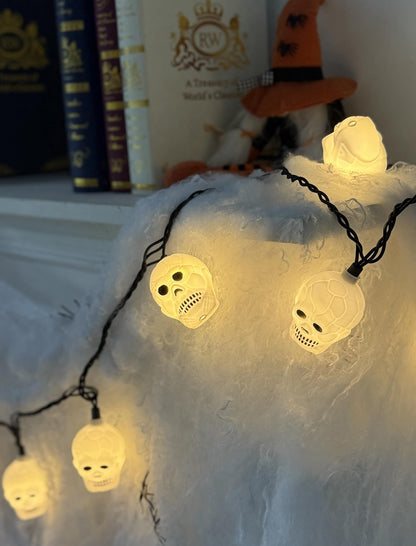 Kivonfa Halloween Ghost String Lights, 8.5Ft with 10 LED White Skeletons, Black Wire, Model LR-LED-L-10E/1F-D45
