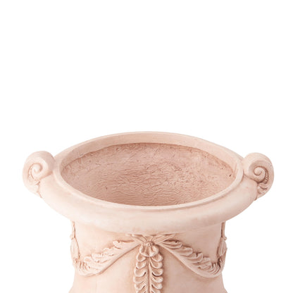 Christopher Knight Home Gary MGO Round Planters Set of 2, Outdoor Flower Pots with Floral Relief Carvings, Classical Garden Urn with Drainage Hole, Patio Urn Planters for Garden, Terracotta