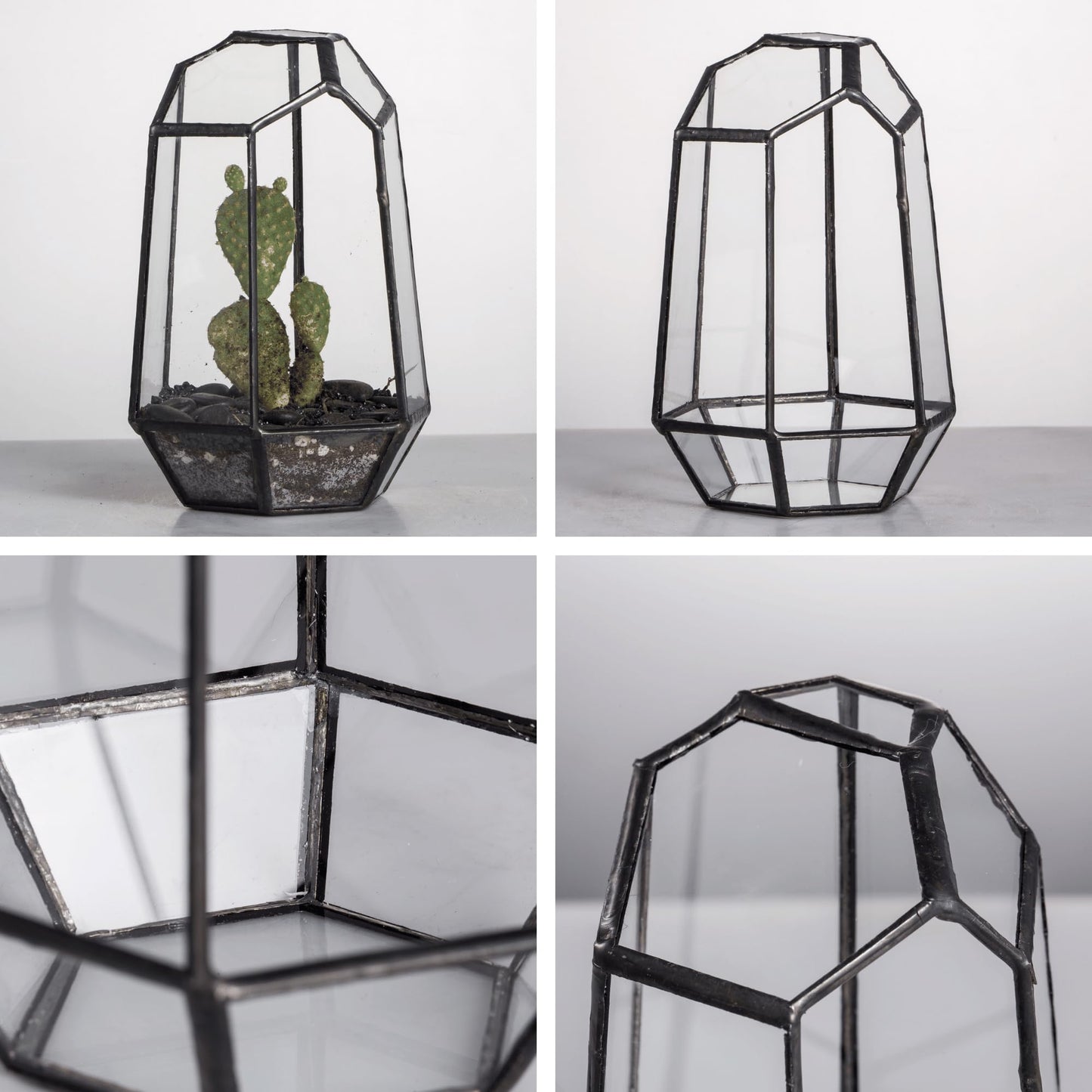 NCYP Small No Door Geometric Terrarium - 4.1" x 3.5" x 5.9" Miniature Irregular Glass Terrarium Planter for Mini Succulent Air Plants - Tabletop Garden Container, Black (No Plants)