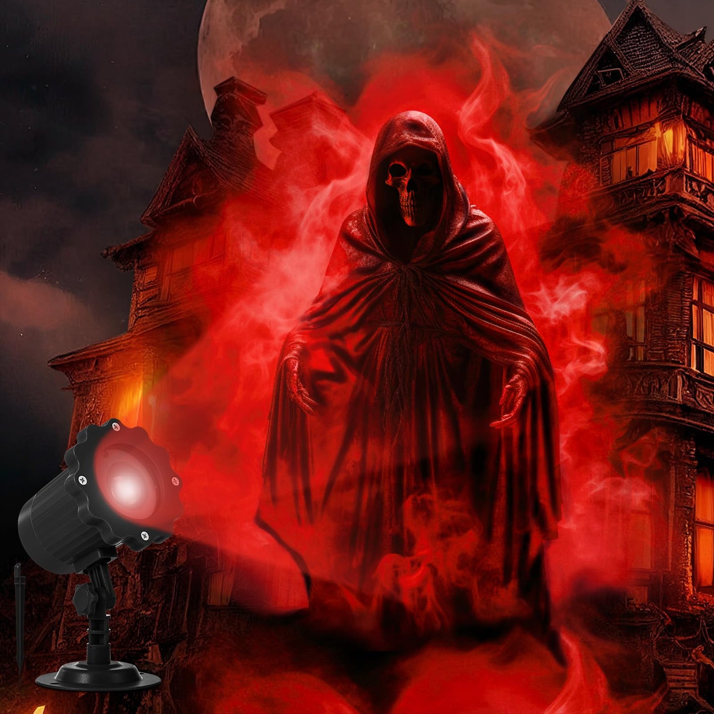 Treela Halloween Projector Lights Outdoor Indoor Dynamic Ghost Skull Lights Decoration Outside LED Landscape Lamp for Holiday Garden Supplies(Red,Ghost)