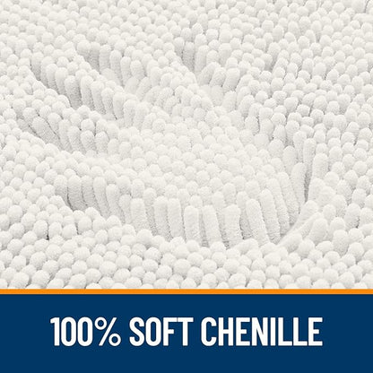 OLANLY Bathroom Rugs 32x20, Extra Soft Absorbent Chenille Bath Rugs, Rubber Backing Quick Dry, Machine Washable Bath Mats for Bathroom Floor, Tub and Shower, Home Decor Accessories, Ivory
