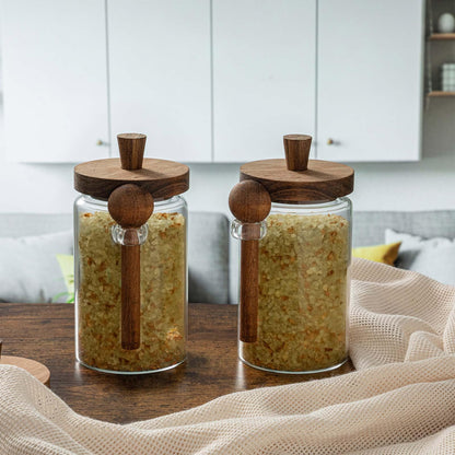 Suclain 2 Set 26 oz Glass Bath Salts Jar with Wooden Lids and Scoop Bath Salt Container Food Airtight Storage Containers for Sugar Coffee Bean Candy Spice