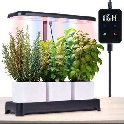 Indoor Garden Led Grow Light, Full Spectrum LED Grow Lamp for Indoor Plants with Intelligent Controller, Height Adjustable, Ideal for Home Desk Plant Lighting (Without Pots) (Black, 16.5*6.5*4 inch)