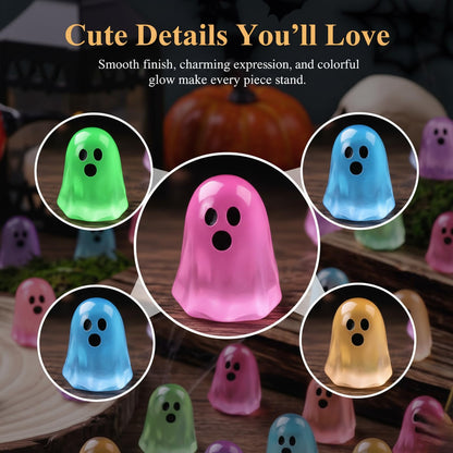 zmzdp 100pcs Halloween Mini Ghosts Figures, Luminous Mini Resin Ghost Figurines, to Hide Glow in The Dark Tiny Ghost Figures for Halloween Party Favors, Plant Pot Landscape, Fairy Garden Party Decor