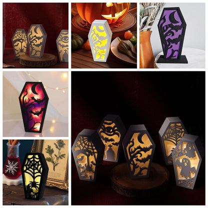 MUAECH 7 Packs Halloween Epoxy Resin Soft Silicone Molds, DIY Casting Halloween Coffin Trinket Box, Ghost, Spider, Bat, Pumpkin Plaster Mold, Handmade Art Craft Jewelry Storage Box Candle Stand Mould