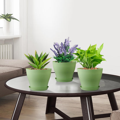 Meowell 6 inch Plastic Nursery Pots,16 Pack Plant Pots for Small Indoor Outdoor Plants, Flower Pots with Drainage Holes and Saucers, Decorative Seedling Starter Planters for House Plants, Green