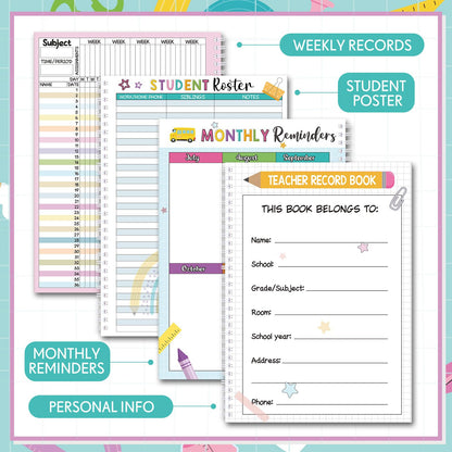 Fuyoooo Teacher Record Book Teacher Grade Books 2026-2027 Spiral Bound Record Planner 2026 Class Grade Book Office Favors for Classroom Attendance Decoration Double Sided(Green, Crayon)