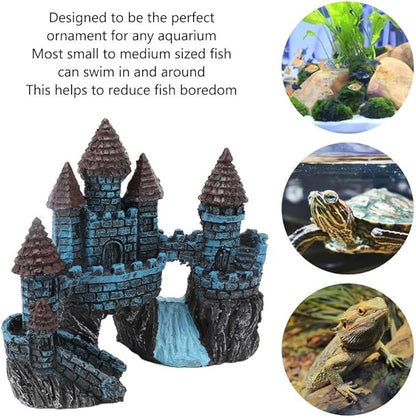 5.5 Inch Blue Resin Castle Fish Tank Ornament Vintage Simulation House Cave Hideouts Aquarium Fish Tank Decoration