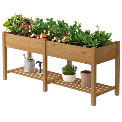PULIJIAJU Wooden Raised Garden Bed, Planter Box with Legs, Garden Planter with Divider Bag for Backyard, Patio, Balcony, Planter Stand Box for Herbs and Vegetables (Brown-L)