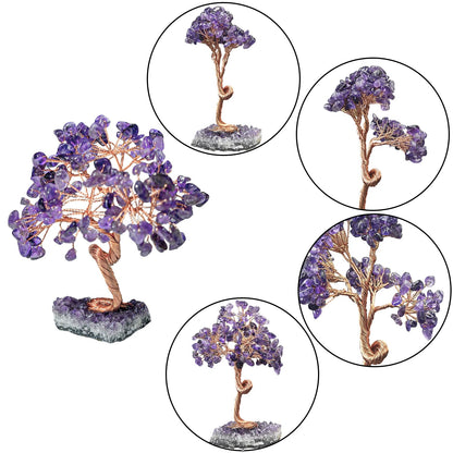 Natural Crystal Tree with Amethyst Cluster Base Tree of Life Home Decor for Shelf Bedroom Birthday Gifts Sister Gift Cute Home Office Decor Purple Crystal Crafts Housewarming Present