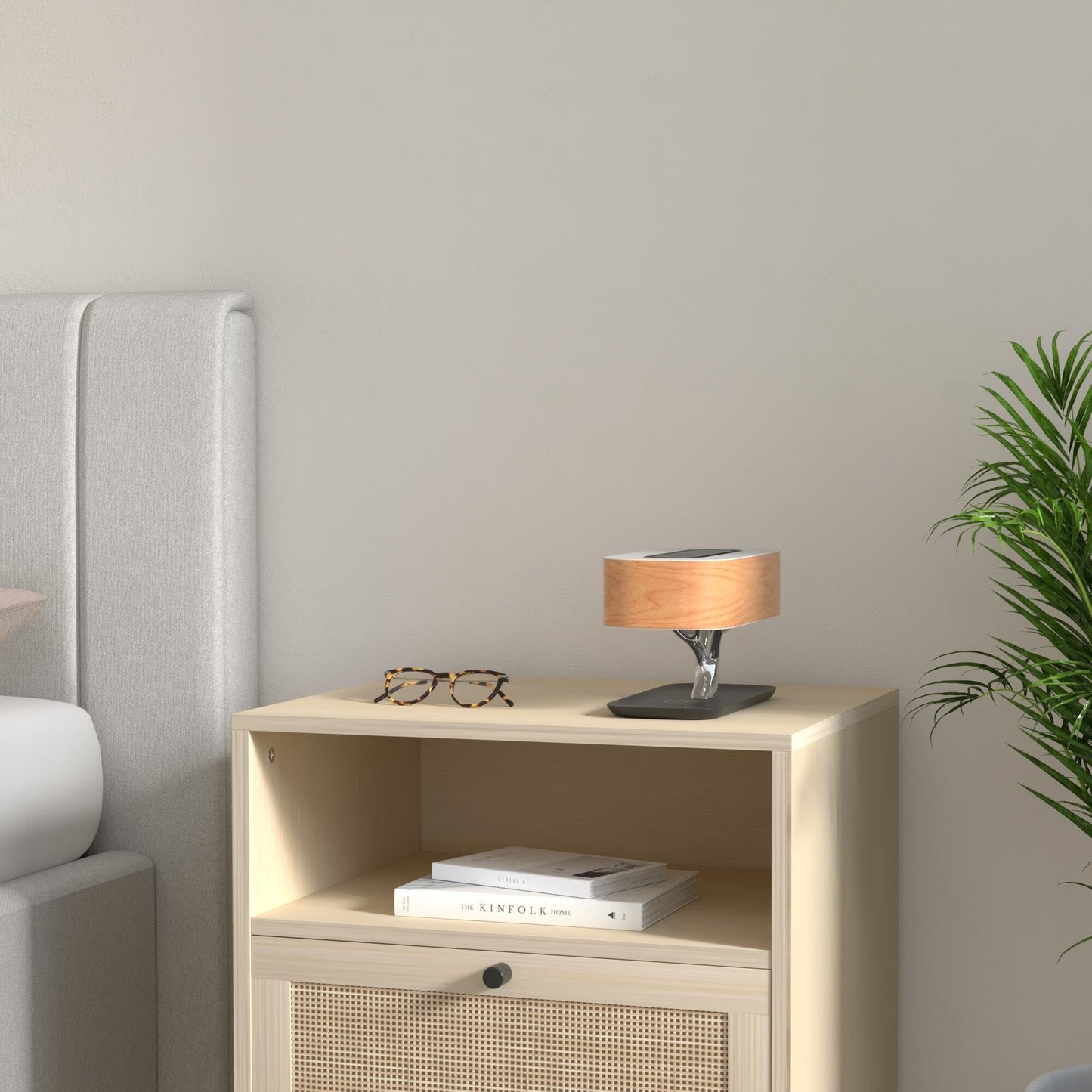 AMPULLA Masdio by Ampulla Bedside Lamp with Bluetooth Speaker and Wireless Charger, Table Lamp Desk Lamp with Sleep Mode Stepless Dimming