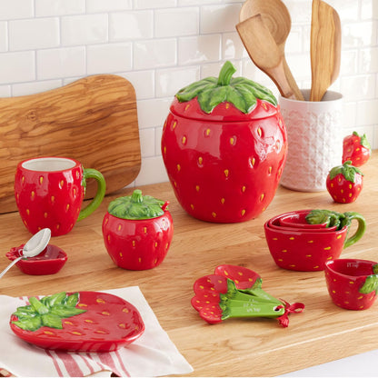 Strawberry Salt and Pepper Shakers Set - Small and Cute Ceramic Salt Shaker & Pepper Container Set with Red & Green Design - Unique & Fun Strawberry Kitchen Decor - Spice Dispenser Seasoning Set of 2